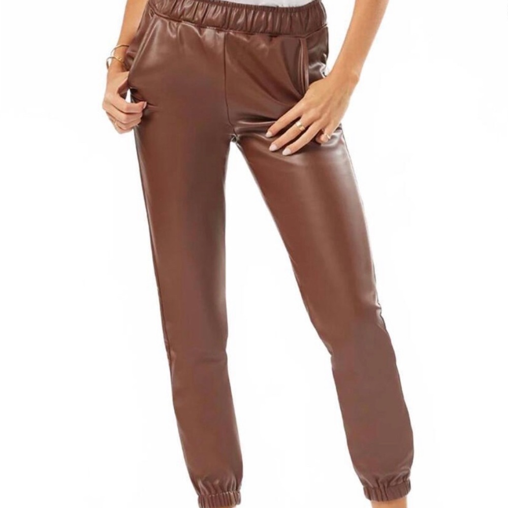 WeWoreWhat Vegan Brown Leather Jogger Pants